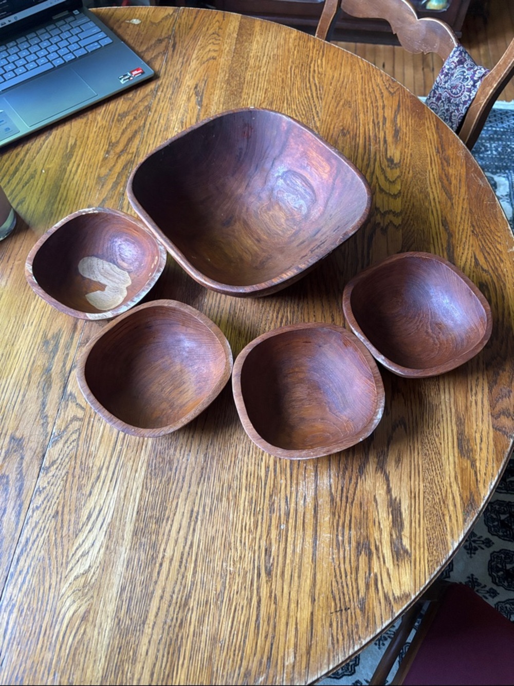 Hand-Carved Wooden Serving Bowl Set